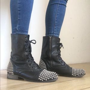 Steve Madden Leather Studded Lace-Up Combat Boots